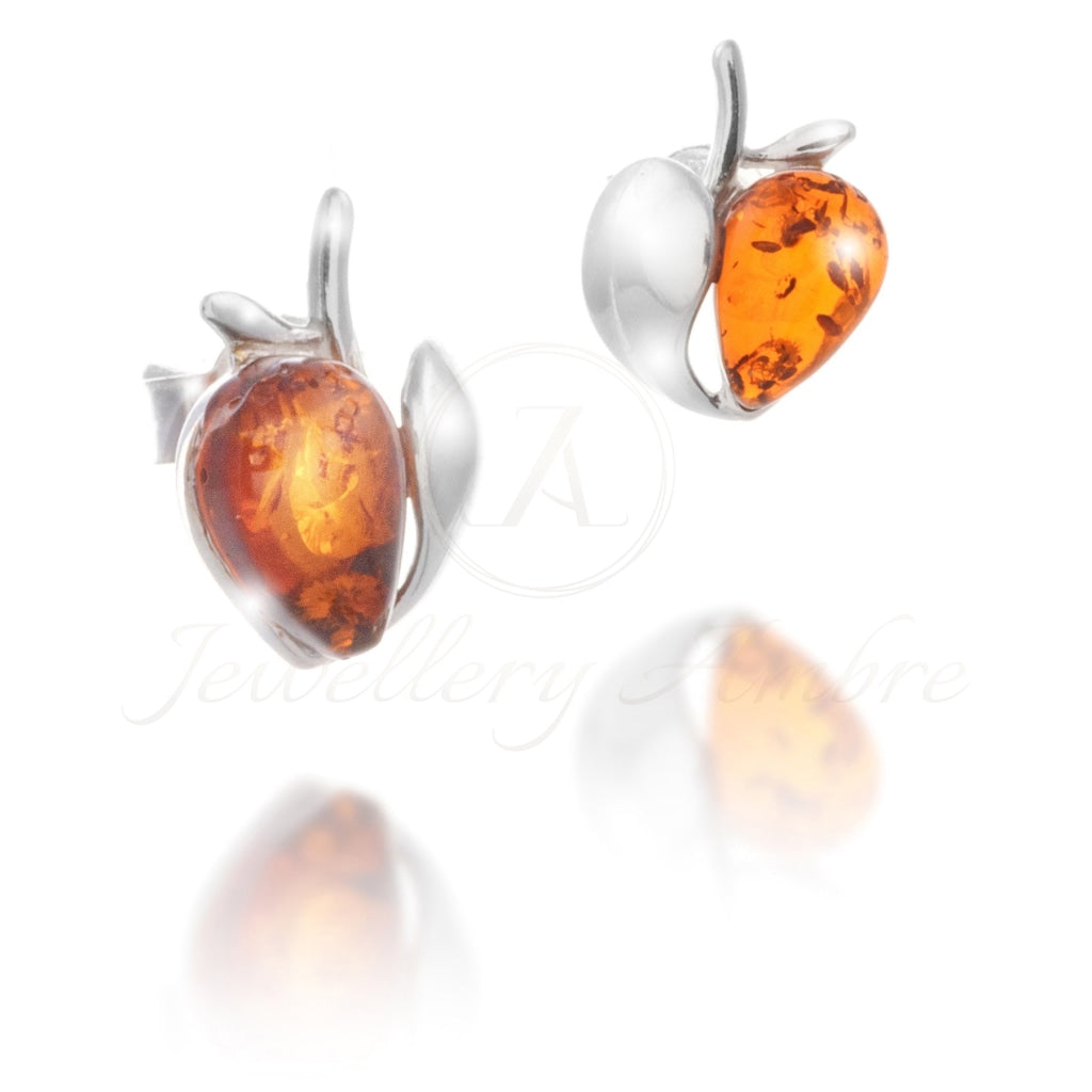 Amber Apple Studs In Sterling Silver Earrings
