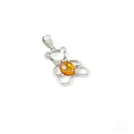 Amber Bear Pendant In Sterling Silver Brown Charms & Pendants