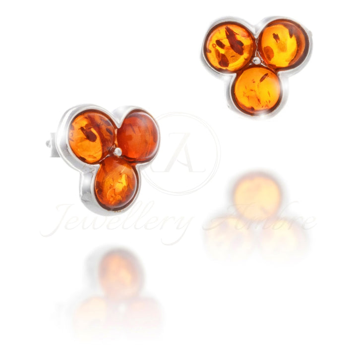Amber Clubs Studs In Sterling Silver Brown Earrings
