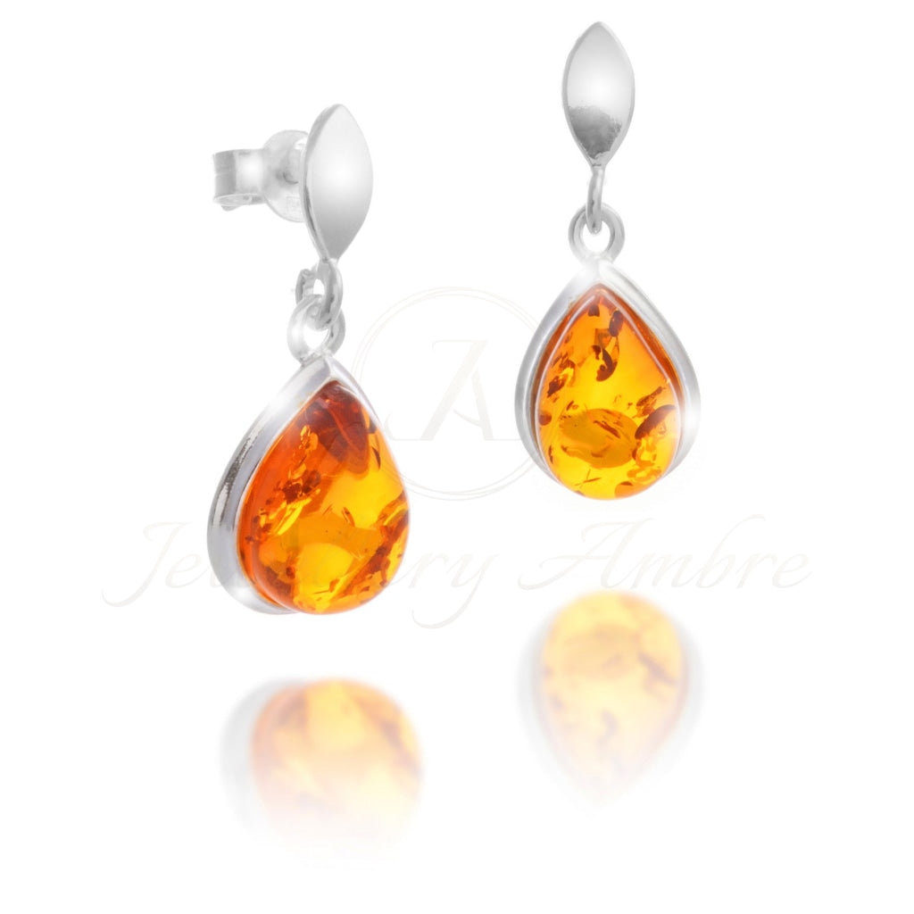 Amber Dangles In Sterling Silver Earrings