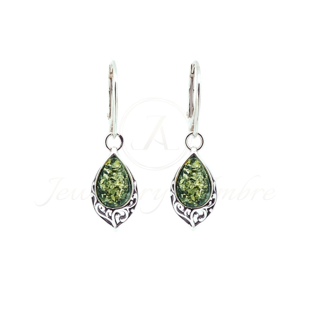 Amber Dangles In Sterling Silver Green Earrings