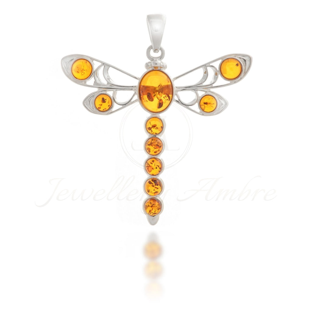 Amber Dragonfly Pendant In Sterling Silver Brown Charms & Pendants