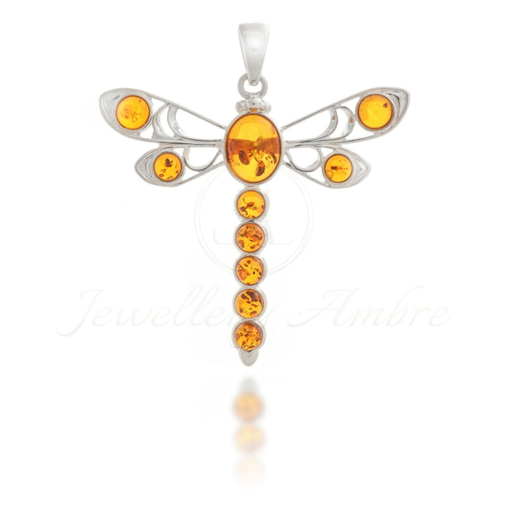 Amber Dragonfly Pendant In Sterling Silver Brown Charms & Pendants