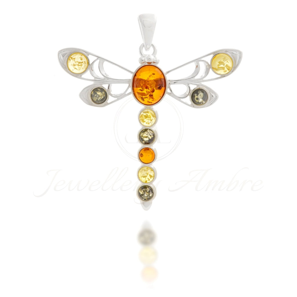 Amber Dragonfly Pendant In Sterling Silver Color Charms & Pendants