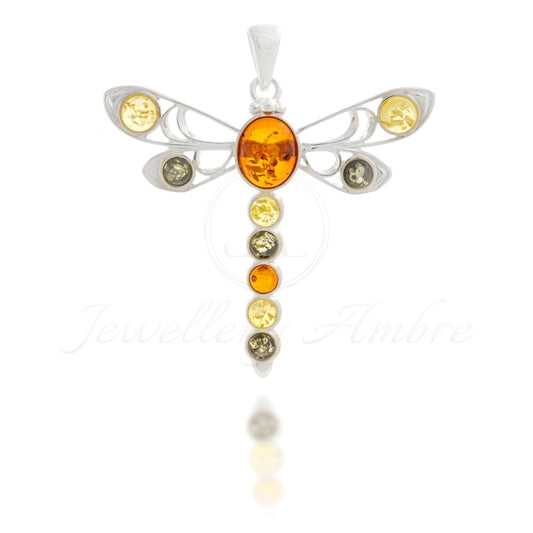 Amber Dragonfly Pendant In Sterling Silver Color Charms & Pendants