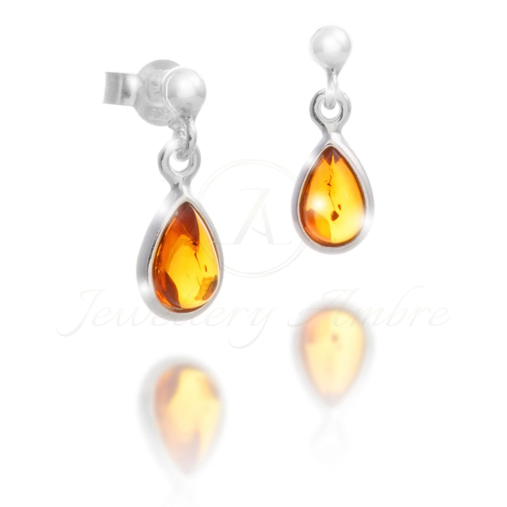 Amber Drop Dangles In Sterling Silver No. 17 Brown Earrings