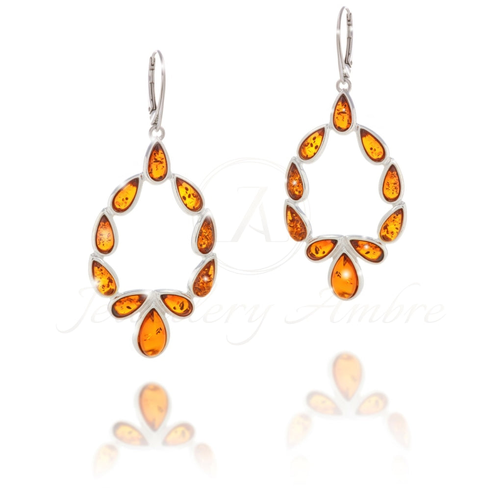 Amber Festoon In Sterling Silver Brown Earrings