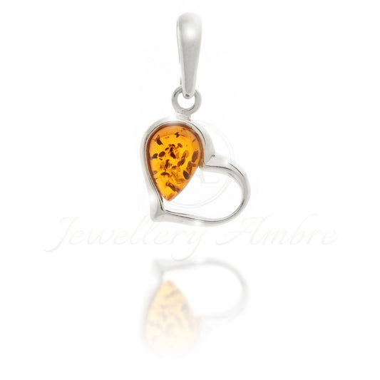 Amber Heart Pendant In Sterling Silver No. 55 Brown Charms & Pendants