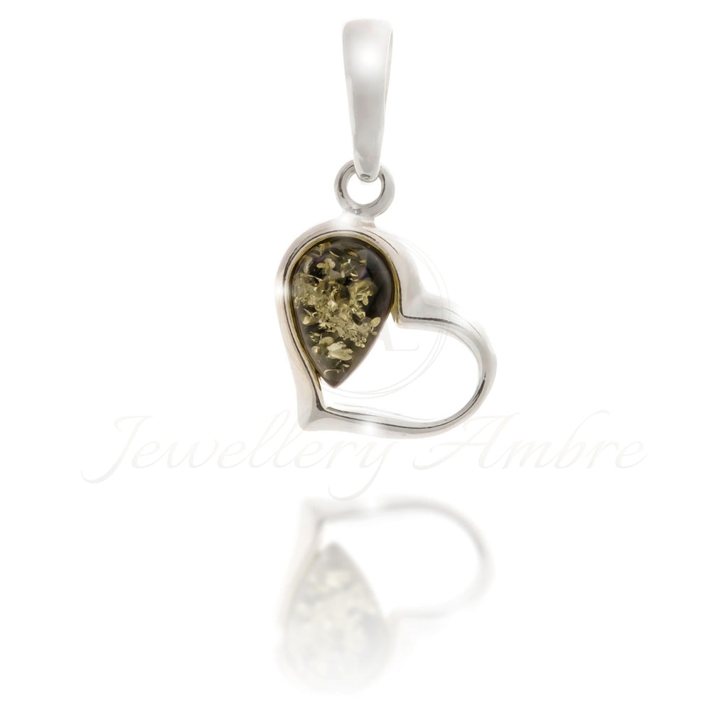 Amber Heart Pendant In Sterling Silver No. 55 Green Charms & Pendants