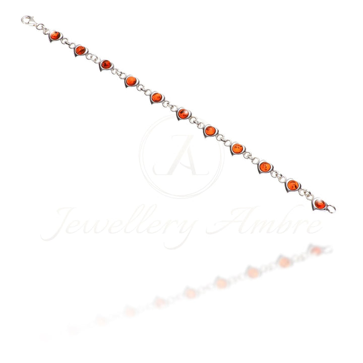 Amber Hearts Bracelet In Sterling Silver No.22 Brown Bracelets
