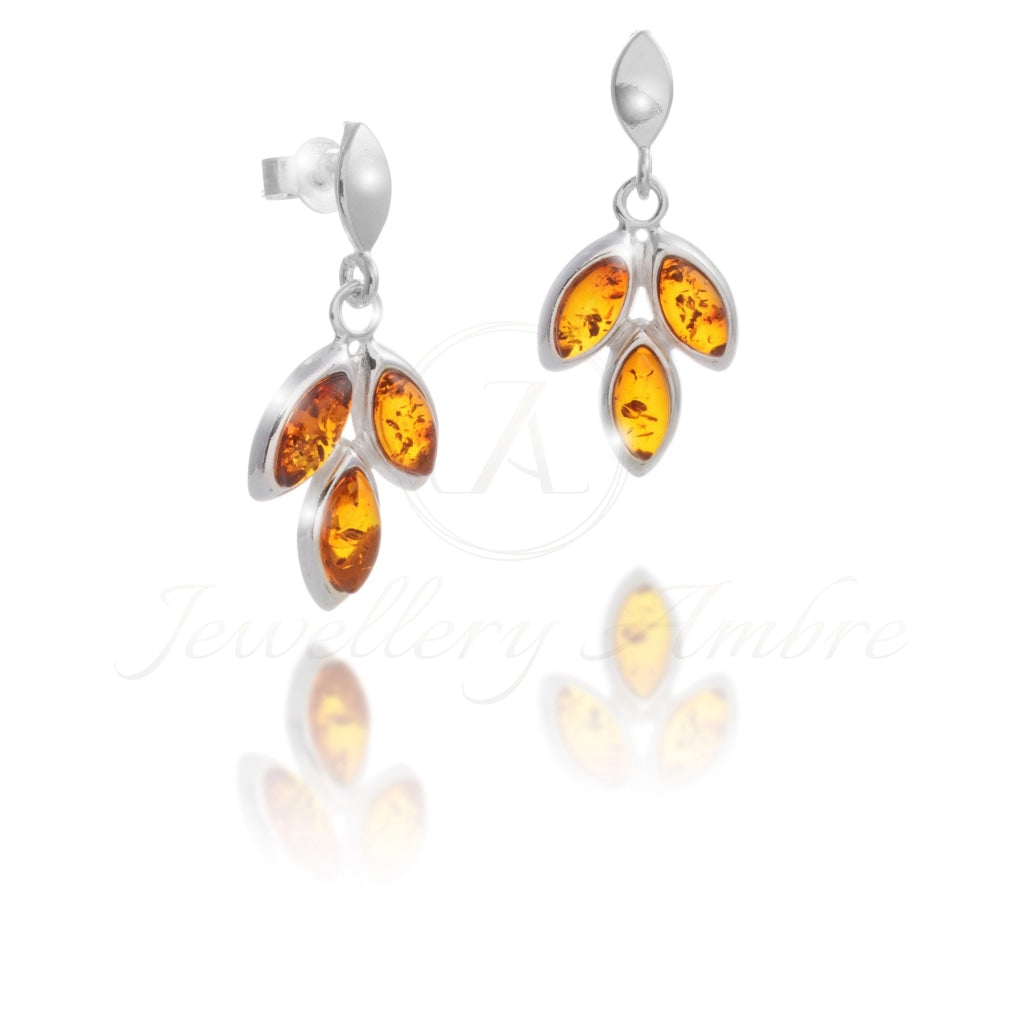 Amber Leaf Dangles In Sterling Silver No. 18 Brown Earrings