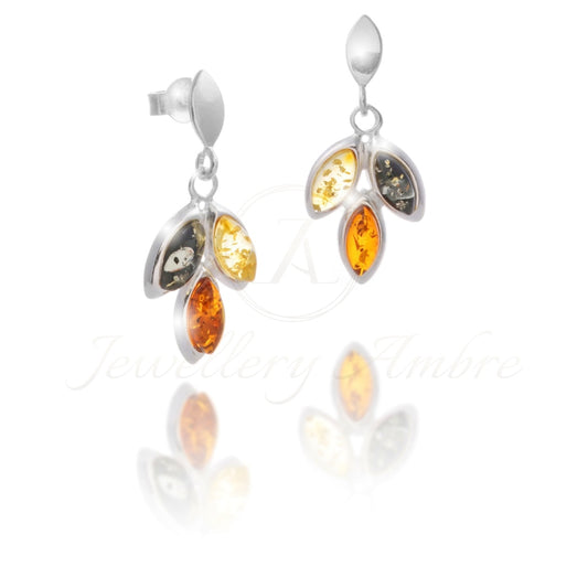 Amber Leaf Dangles In Sterling Silver No. 18 Color Earrings