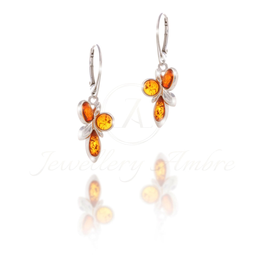 Amber Leaf Dangles In Sterling Silver No. 22 Earrings