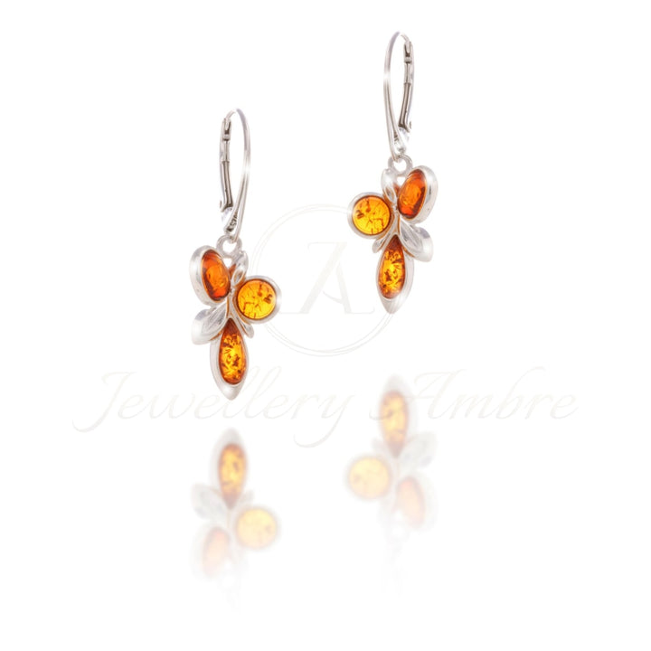 Amber Leaf Dangles In Sterling Silver No. 22 Earrings