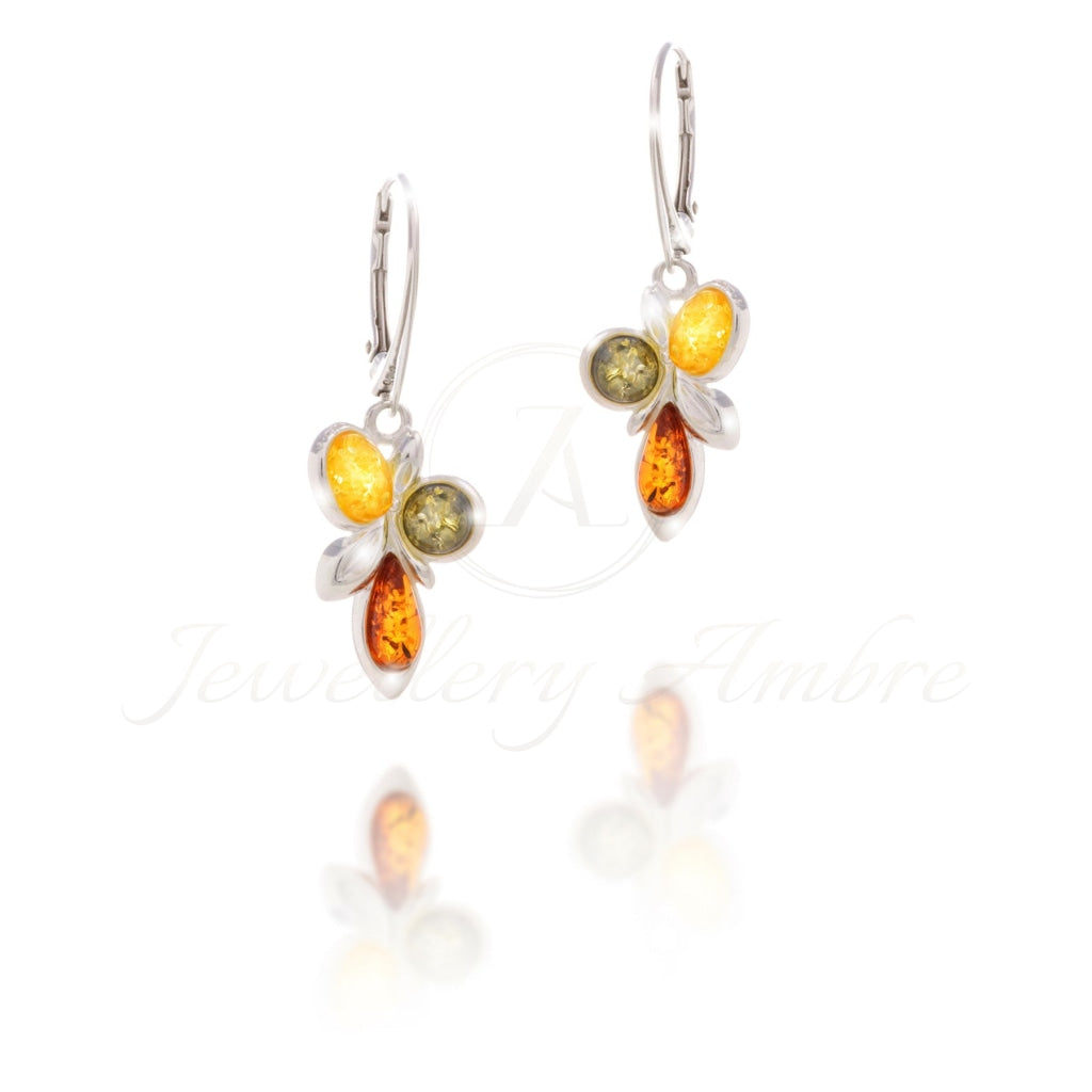 Amber Leaf Dangles In Sterling Silver No. 22 Earrings