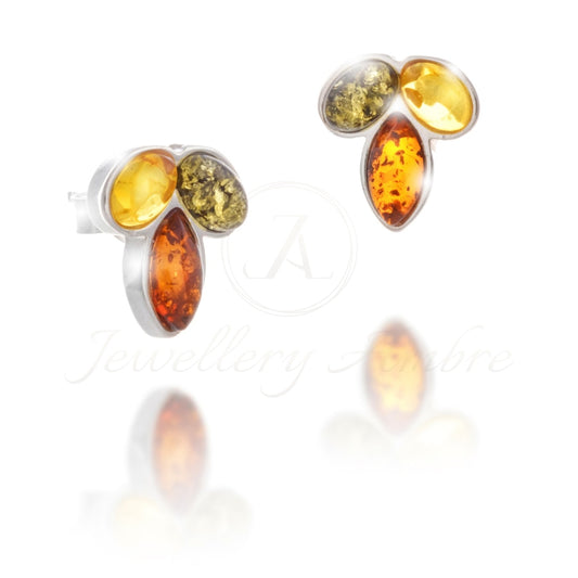 Amber Leaf Studs In Sterling Silver Earrings