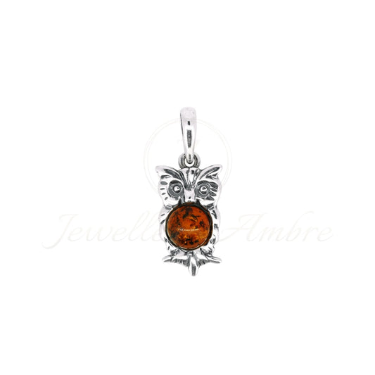 Amber Owl Pendant In Sterling Silver Charms & Pendants