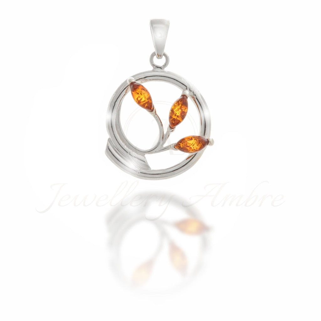 Amber Round Twigs Pendant In Sterling Silver Brown Charms & Pendants