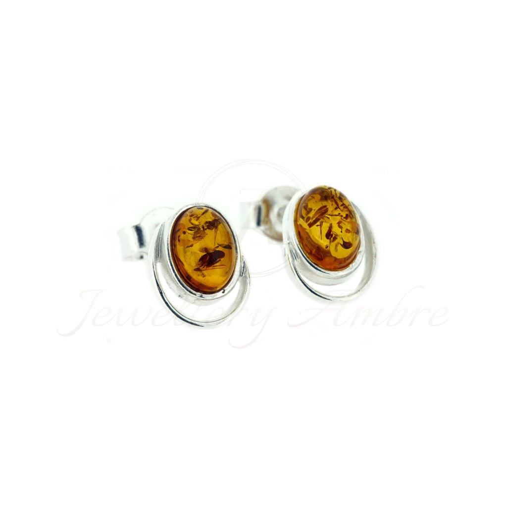 Amber Studs In Sterling Silver Brown Earrings