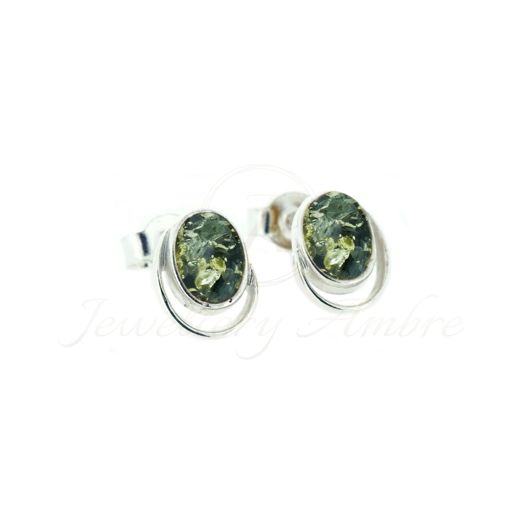 Amber Studs In Sterling Silver Green Earrings