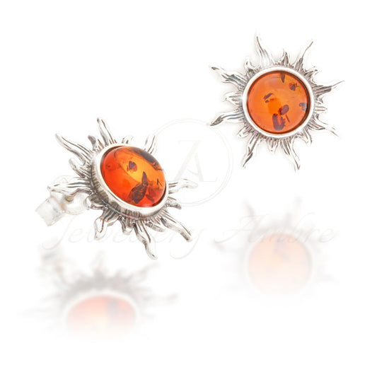 Amber Sun Studs In Sterling Silver Earrings