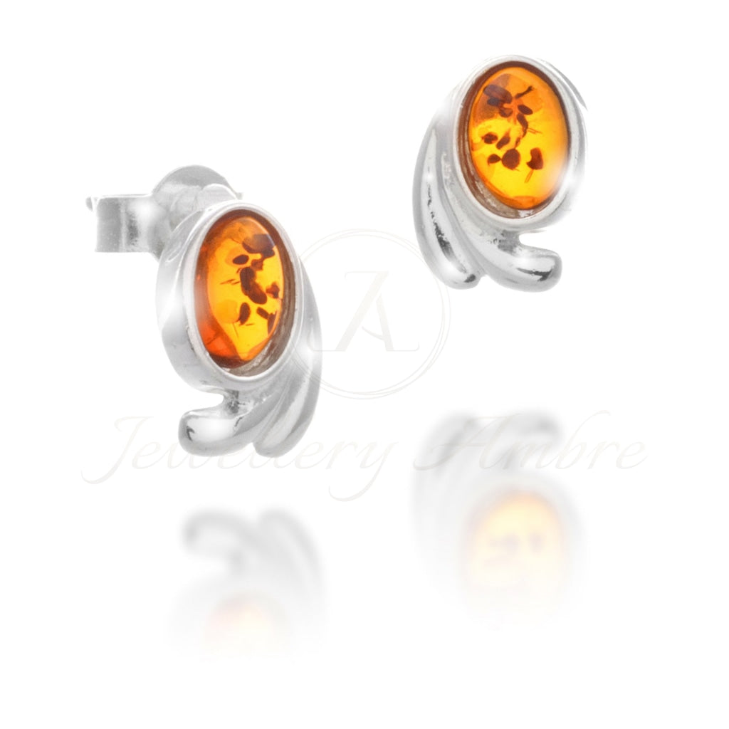 Amber Wings Studs In Sterling Silver Brown Earrings