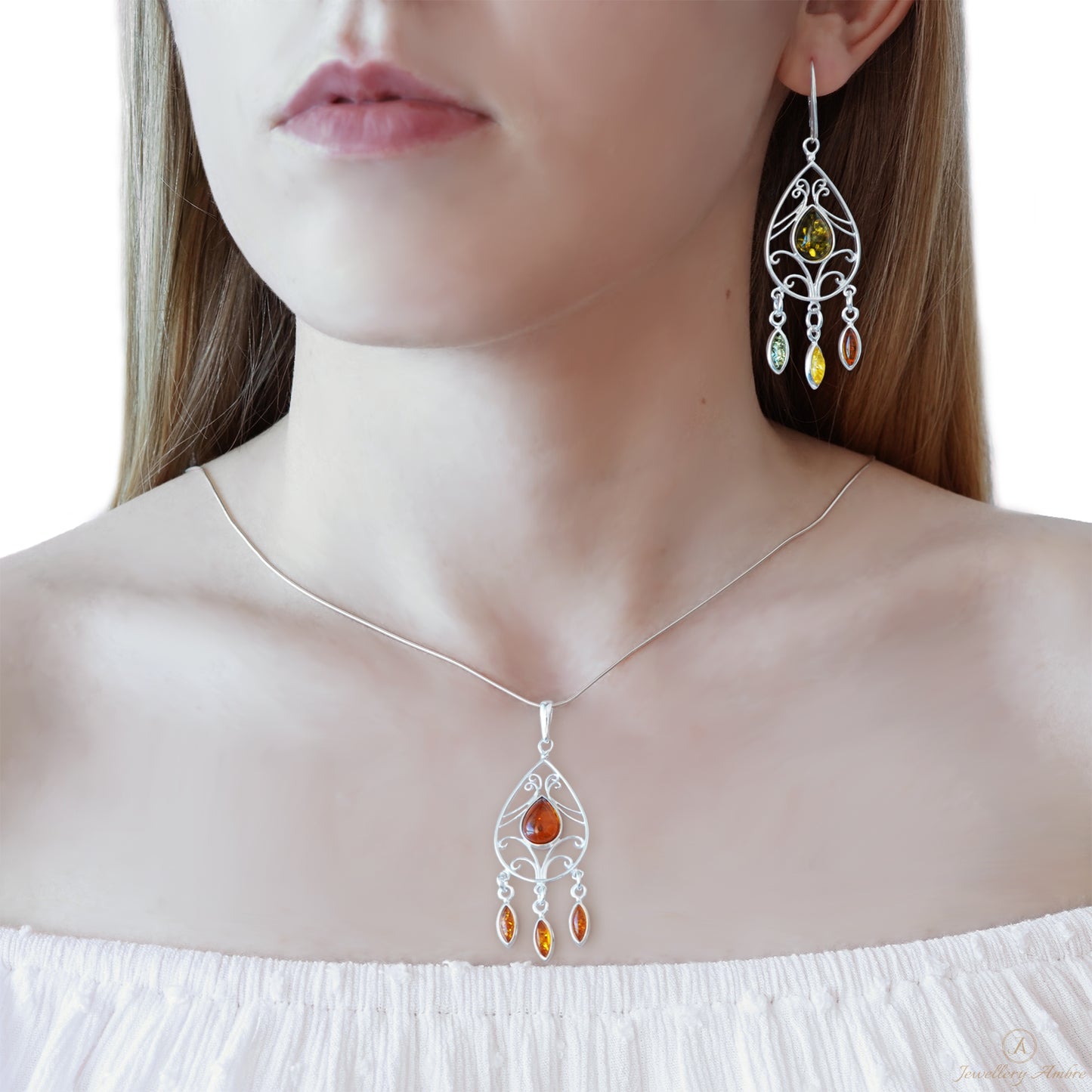 Amber Boho Pendant in Sterling Silver no. 1