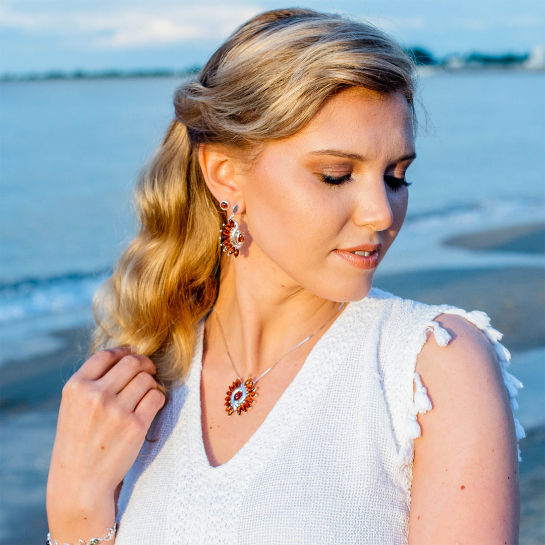 Amber Fan Earrings in Sterling Silver