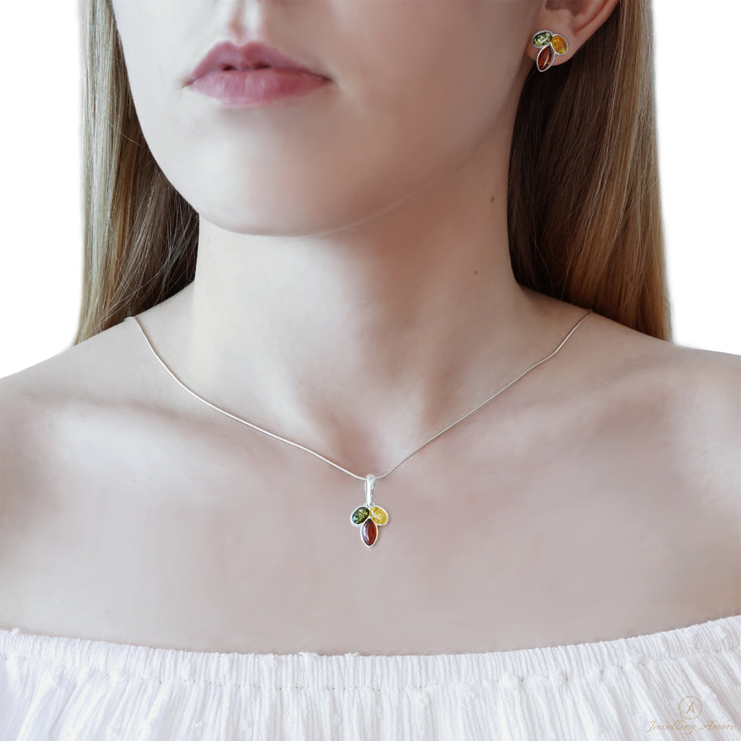 Amber Leaf Studs in Sterling Silver