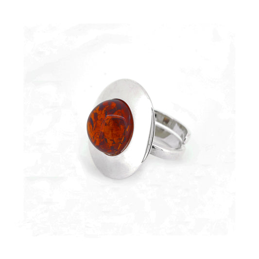 Handmade Baltic Amber Ring in Sterling Silver (M)