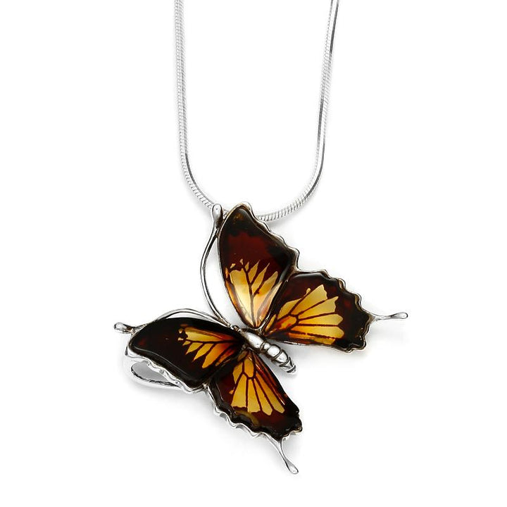 925 Sterling Silver Amber Swallowtail Butterfly Pendant