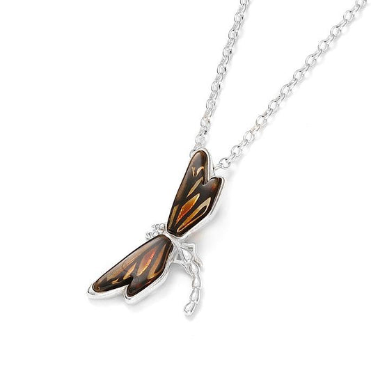 925 Sterling Silver Amber Dragonfly Pendant