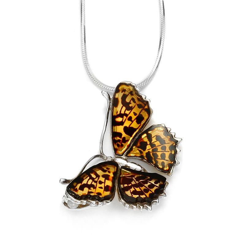 925 Sterling Silver Amber Poplar Admiral Butterfly Pendant