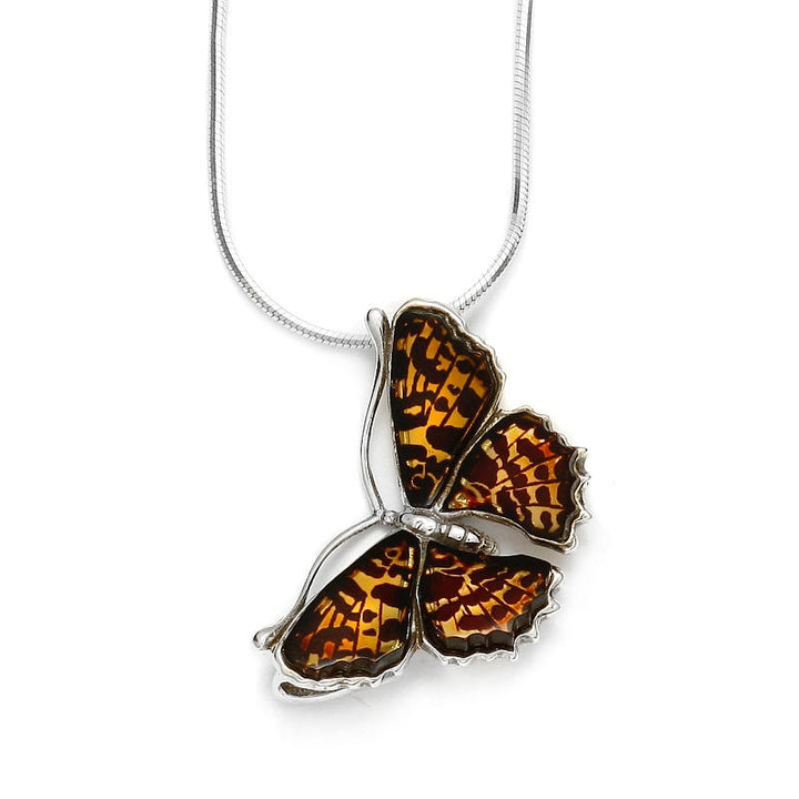 925 Sterling Silver Amber Poplar Admiral Butterfly Pendant