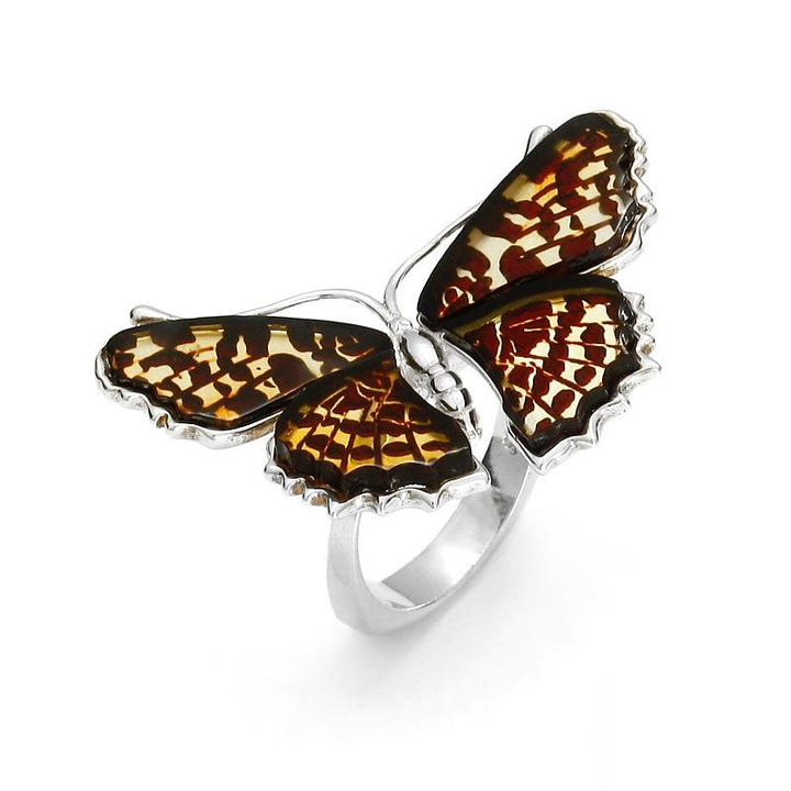925 Sterling Silver Amber Poplar Admiral Butterfly Ring
