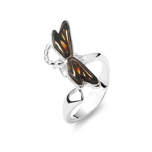 925 Sterling Silver Amber Dragonfly Ring