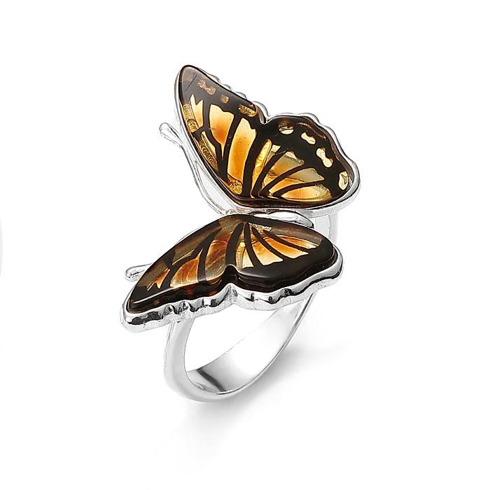 925 Sterling Silver Amber Monarch Butterfly Ring
