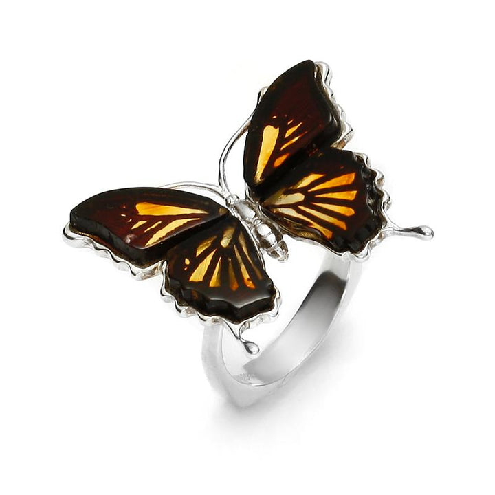 925 Sterling Silver Amber Swallowtail Butterfly Ring (S)