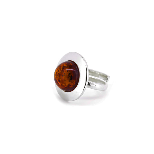 Handmade Baltic Amber Ring in Sterling Silver (S)