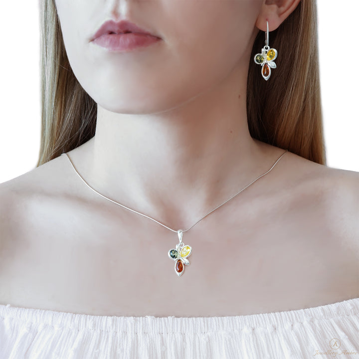 Amber Leaf Dangles in Sterling Silver no. 22